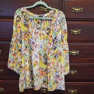Melissa Paige 3/4 Bell Sleeve Colorful Abstract Blouse